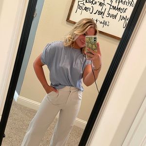 Blue ruched sleeve t-shirt